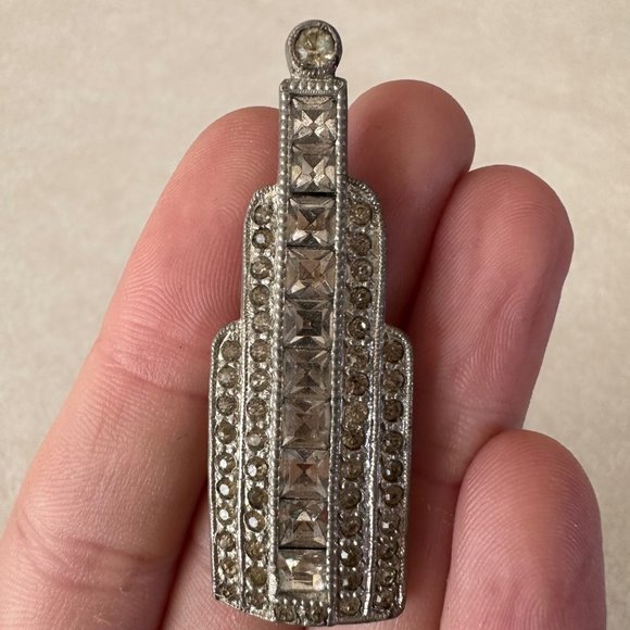 Antique Art Deco silver glass paste rhinestones dress scarf clip pin brooch - Picture 2 of 7